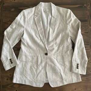 Women's LOFT Beige Linen Blend Blazer Jacket Size 6 Single Button Lightweight